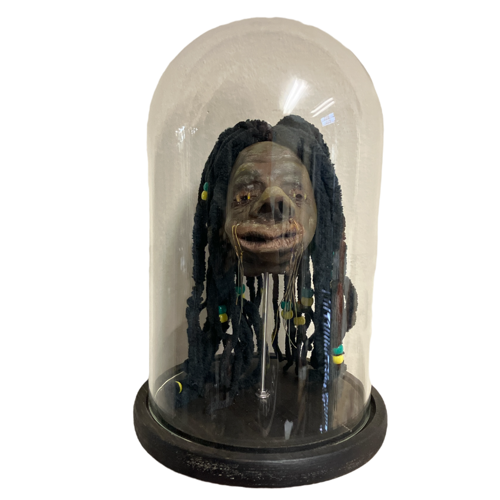 Dre Shrunken Head with Hair in Bell Jar