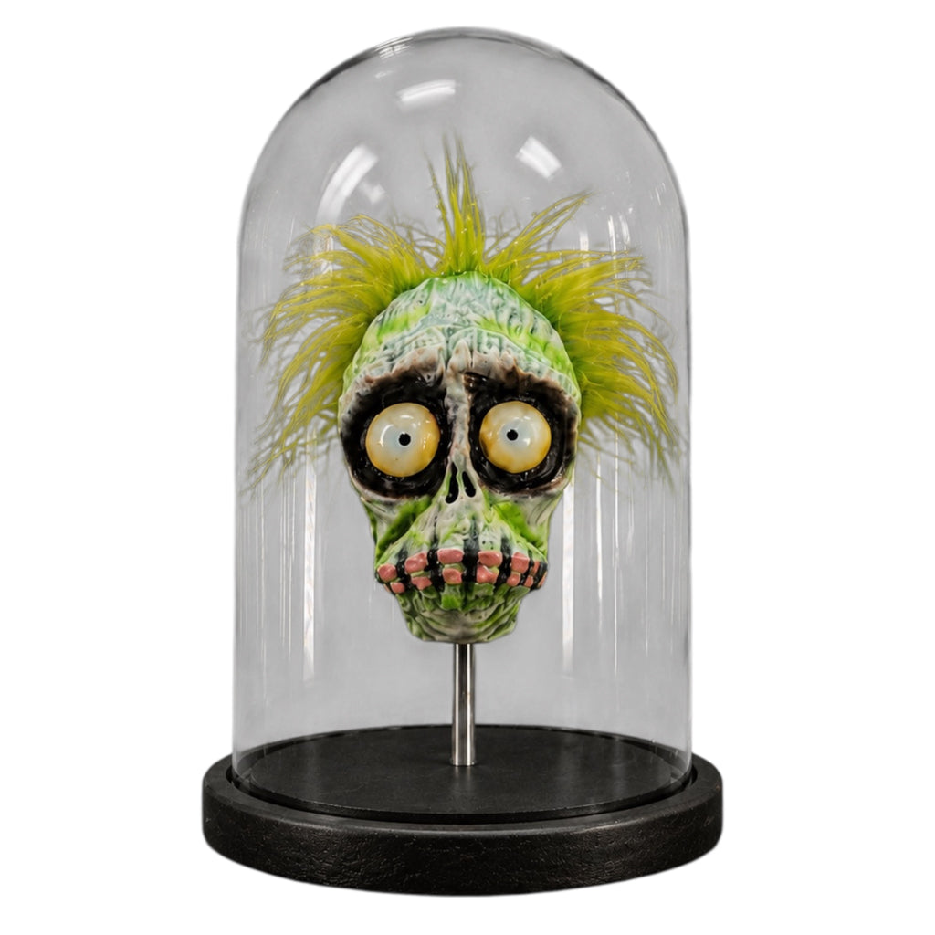 Bob Shrunken Head with Hair in Bell Jar