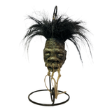 Medium Shrunken Head w/ Hair & Stand