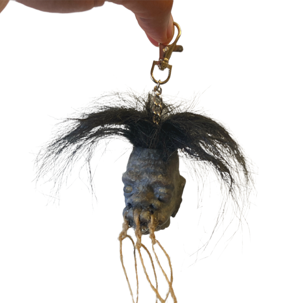 Small Shrunken Head w/ Hair & Stand